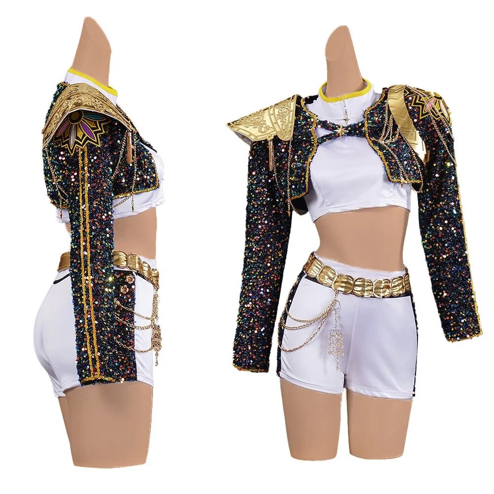 Costume et Perruque Rumi KPOP Demon Hunter – Tenue Cosplay Noire et Or avec Accessoires et Perruque Violette – Image 2
