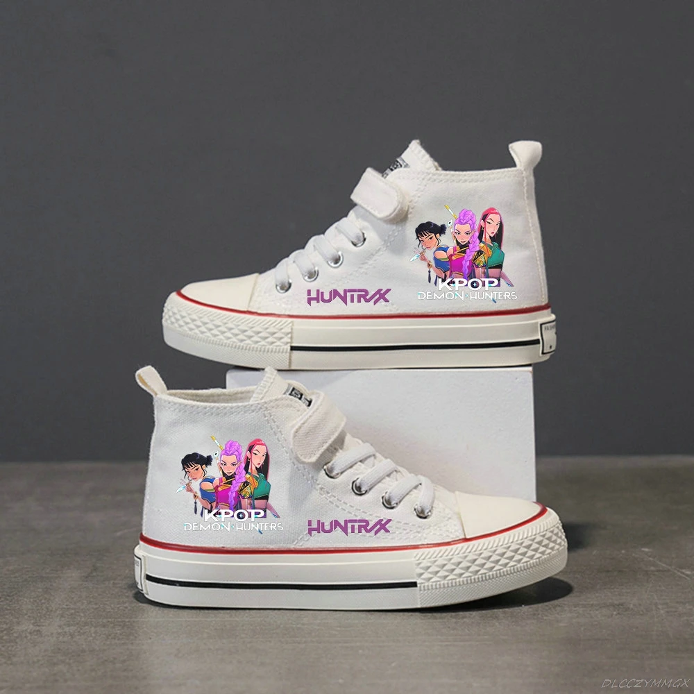 Chaussures en toile K-Pop Demon Hunters pour enfants – Baskets montantes blanches